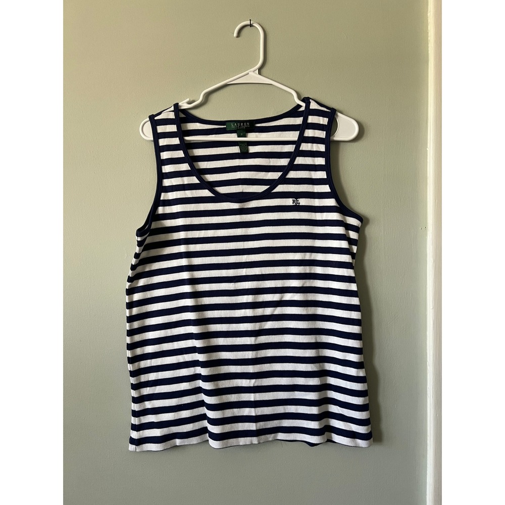 Lauren Ralph Lauren Tank Top‎ Stripes Embroidered Logo Women Size 1X Petite